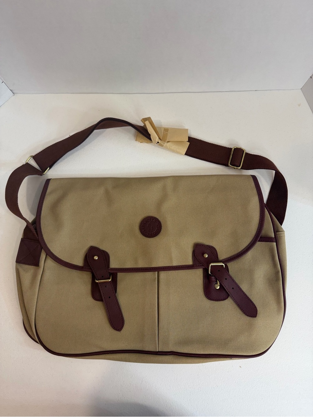 Vintage Ralph Lauren Beige & Brown Leather Messenger Bag Shoulder 1978